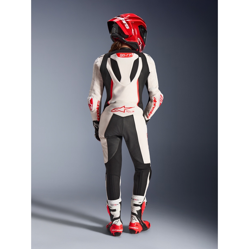 Tuta da moto intera in pelle da donna Alpinestars Stella GP-R7 bianco-rosso fluo-nero