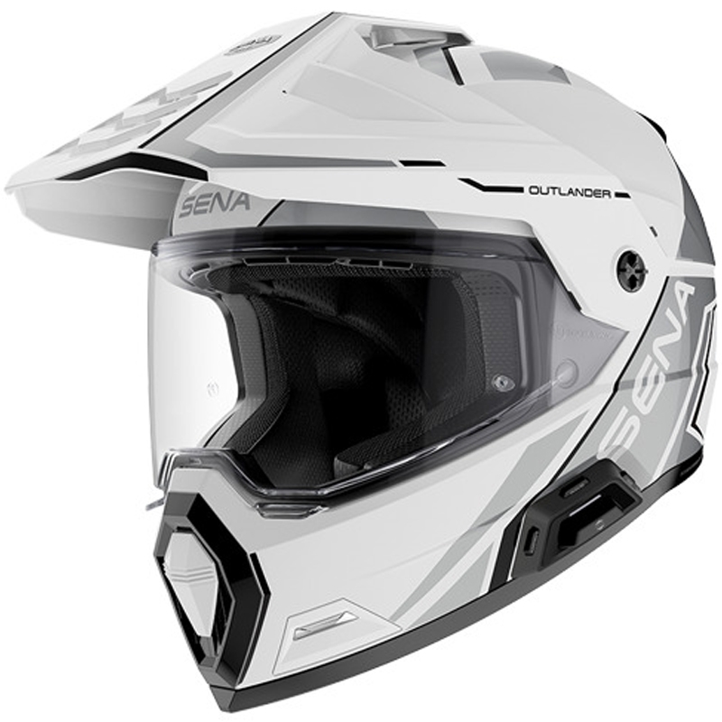 Casco da moto Enduro con auricolare SENA Outlander bianco lucido