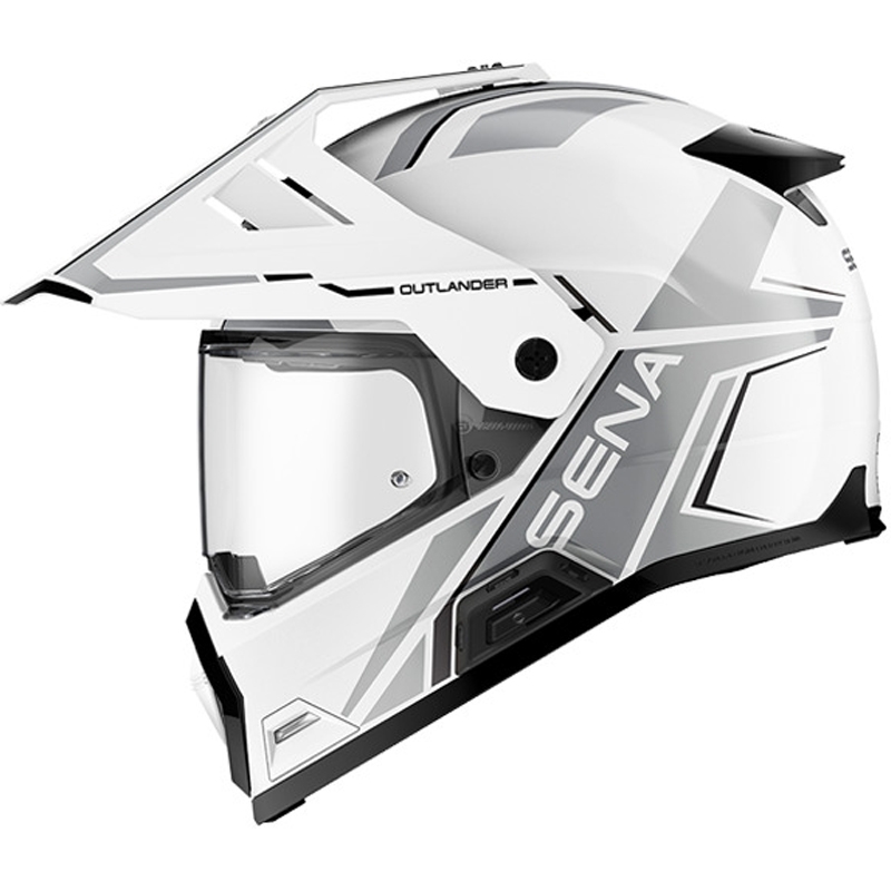 Casco da moto Enduro con auricolare SENA Outlander bianco lucido