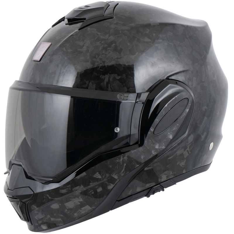 Casco da moto modulare Scorpion EXO-TECH EVO ONYX CARBON, colore nero.