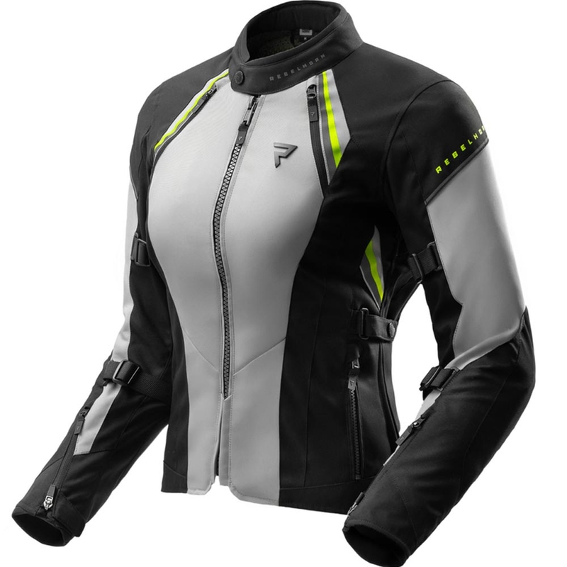 Giacca da moto da donna Rebelhorn Swift grigio chiaro-giallo fluo