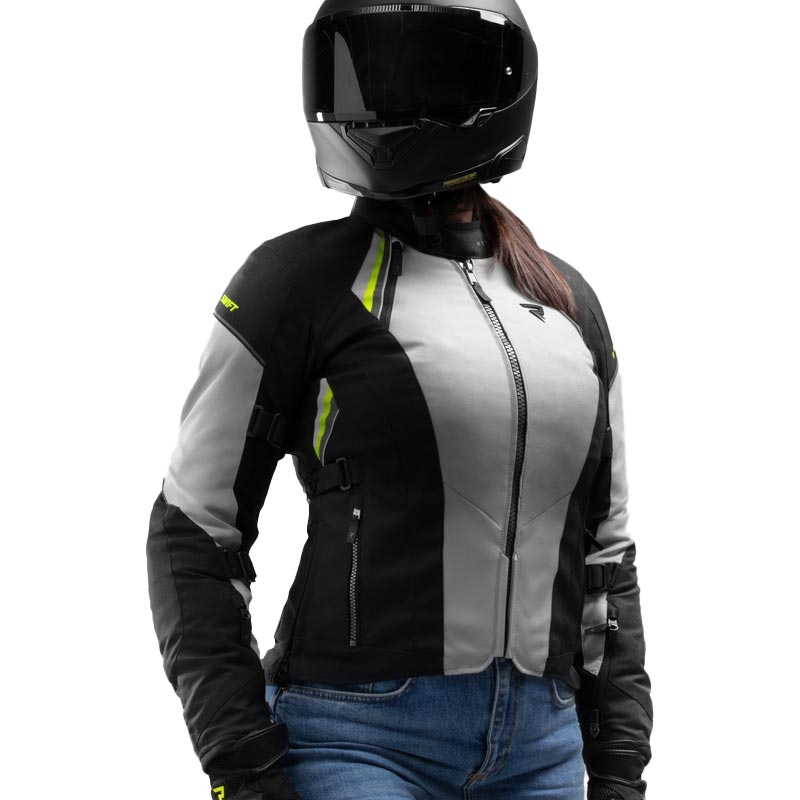 Giacca da moto da donna Rebelhorn Swift grigio chiaro-giallo fluo