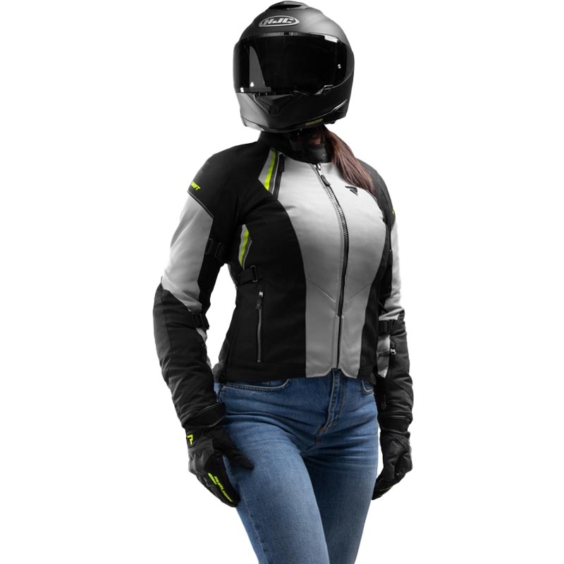 Giacca da moto da donna Rebelhorn Swift grigio chiaro-giallo fluo