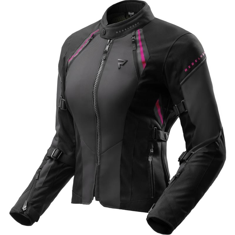 Giacca da moto da donna Rebelhorn Swift nero-grigio-rosa