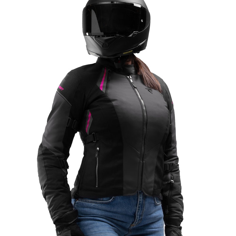 Giacca da moto da donna Rebelhorn Swift nero-grigio-rosa