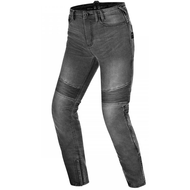 Jeans da motociclista da donna modello lungo Shimano Zenith, colore grigio.