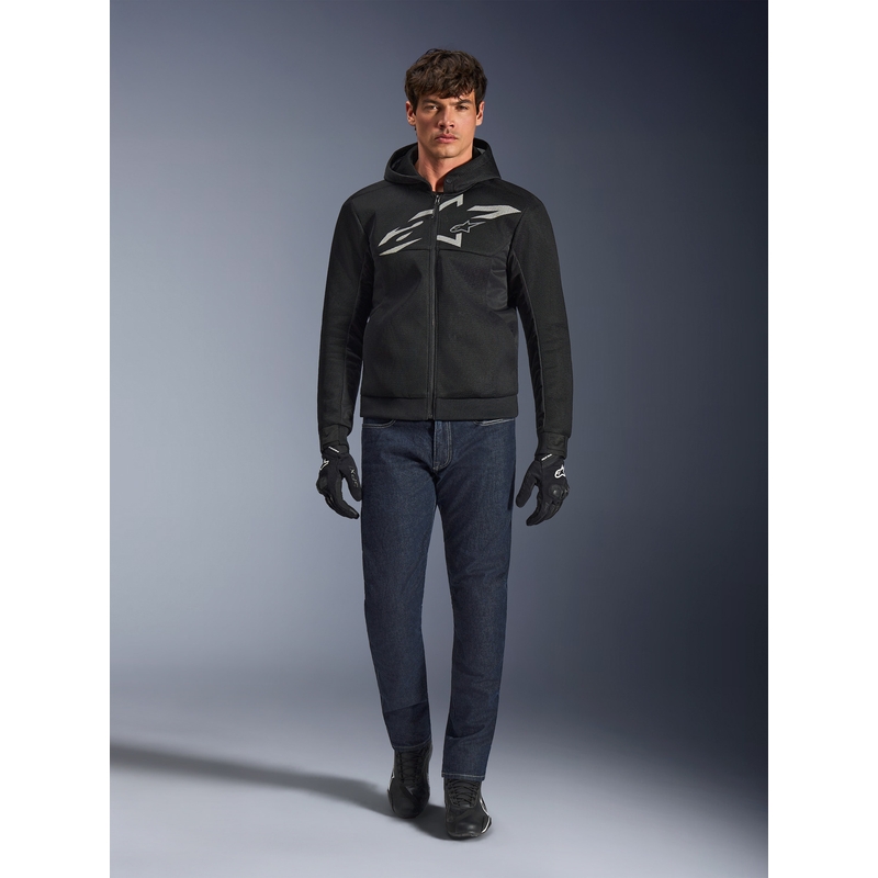 Felpa da motociclista Alpinestars Chrome Superairflow, nera-grigio scuro-bianca