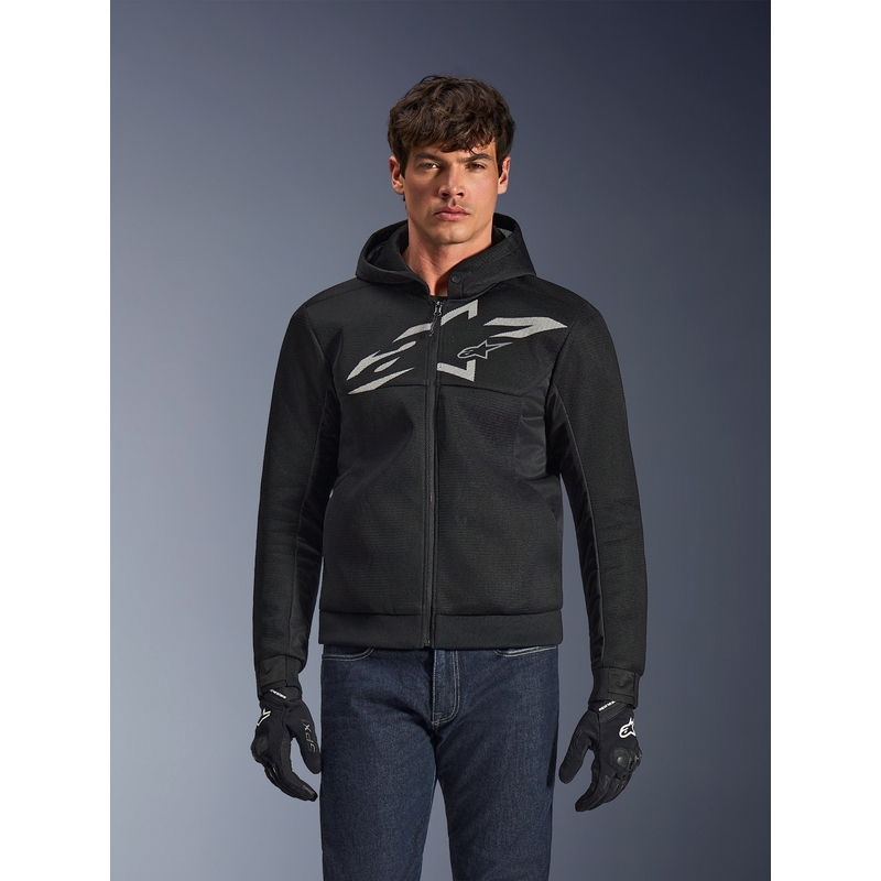 Felpa da motociclista Alpinestars Chrome Superairflow, nera-grigio scuro-bianca