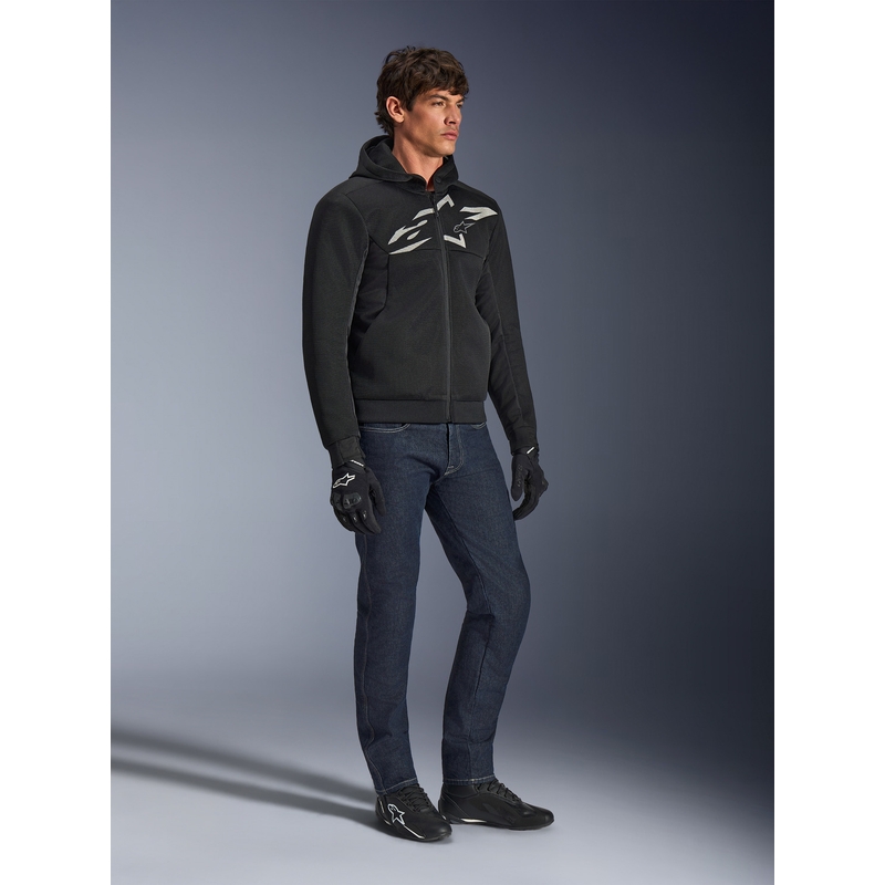 Felpa da motociclista Alpinestars Chrome Superairflow, nera-grigio scuro-bianca