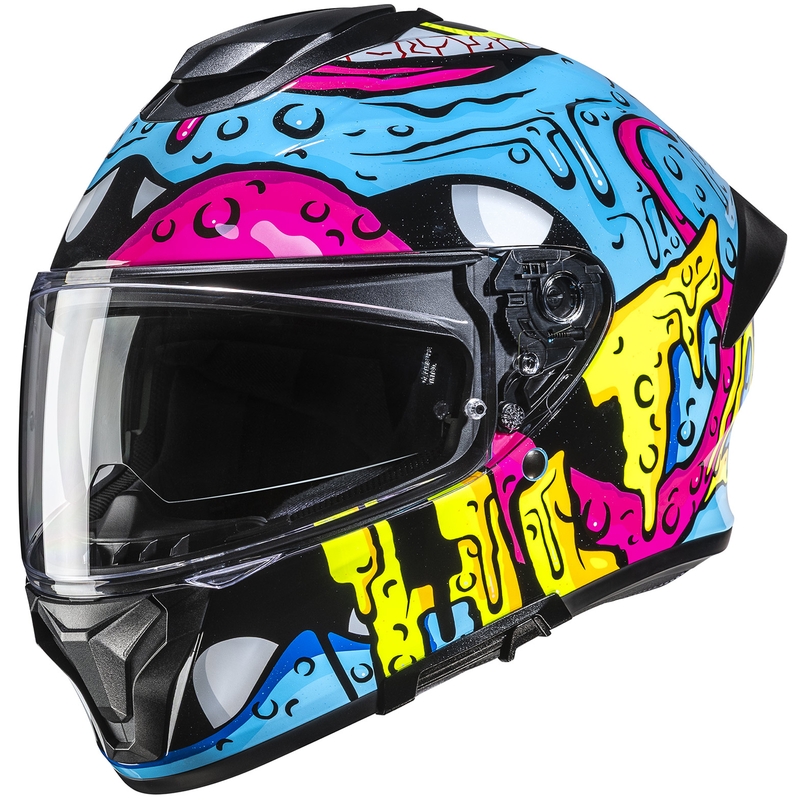 Casco integrale da moto HJC C71 Squeeze MC28 blu-giallo-rosa