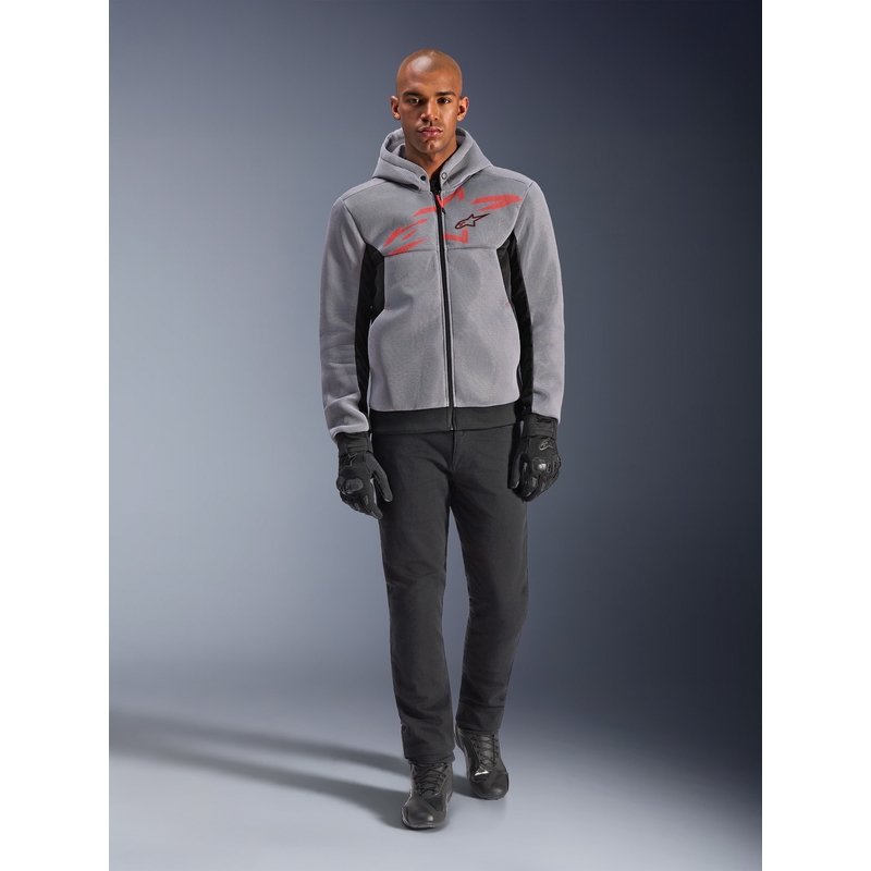 Felpa da motociclista Alpinestars Chrome Superairflow, nera, grigio chiaro, rosso fluo.