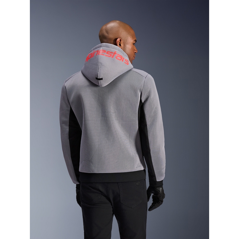 Felpa da motociclista Alpinestars Chrome Superairflow, nera, grigio chiaro, rosso fluo.