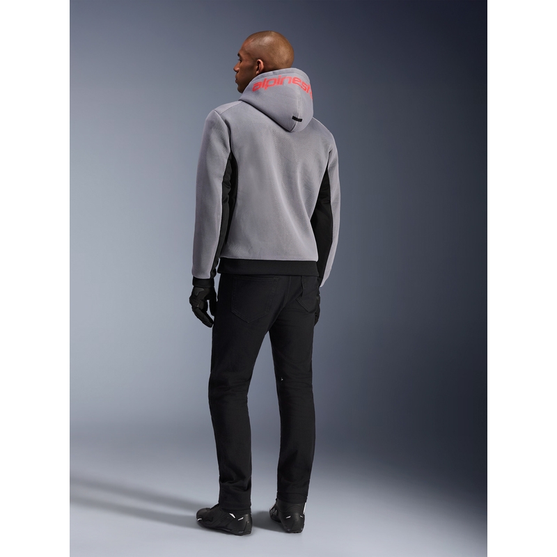 Felpa da motociclista Alpinestars Chrome Superairflow, nera, grigio chiaro, rosso fluo.