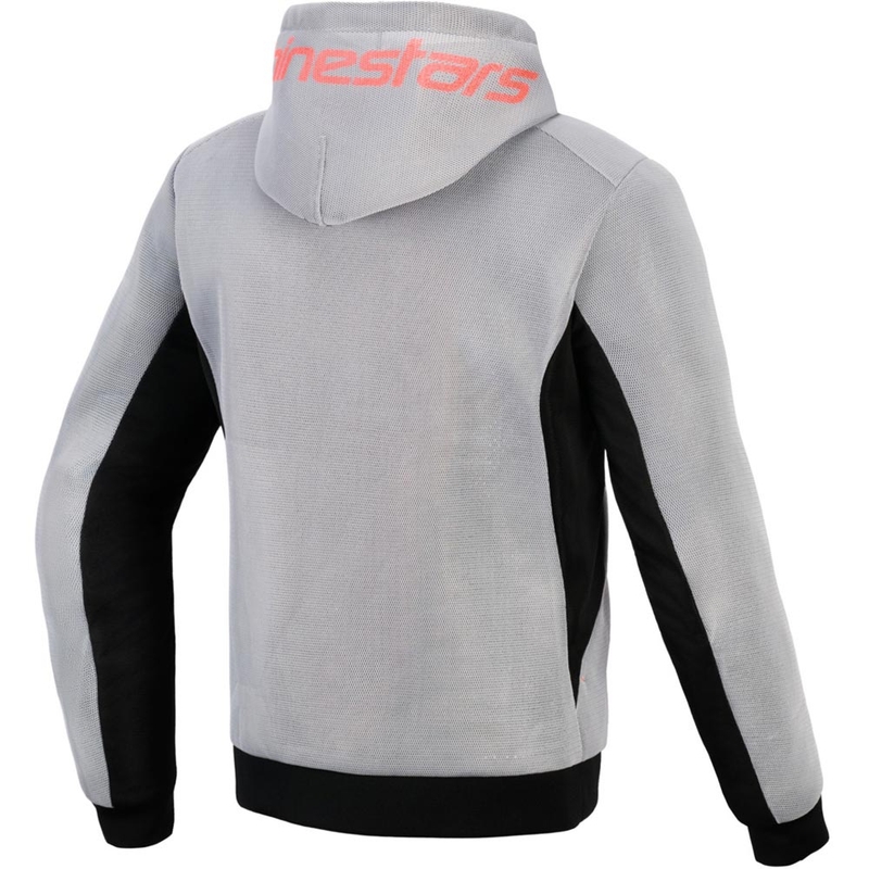 Felpa da motociclista Alpinestars Chrome Superairflow, nera, grigio chiaro, rosso fluo.