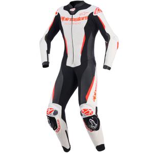 Tuta da moto intera in pelle da donna Alpinestars Stella GP-R7 bianco-rosso fluo-nero