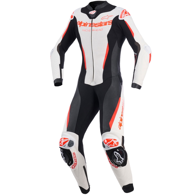 Tuta da moto intera in pelle da donna Alpinestars Stella GP-R7 bianco-rosso fluo-nero