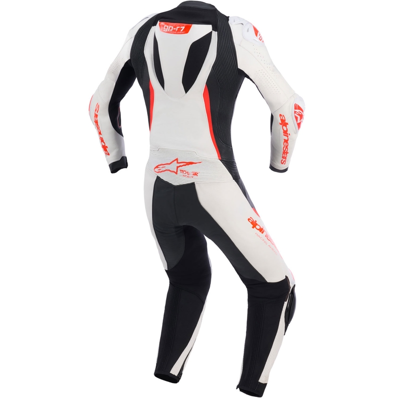 Tuta da moto intera in pelle da donna Alpinestars Stella GP-R7 bianco-rosso fluo-nero