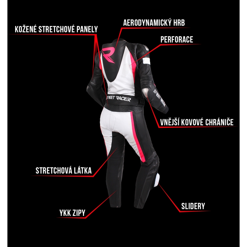 Tuta donna Street Racer Kiara nero-bianco-rosa fluo Saldi