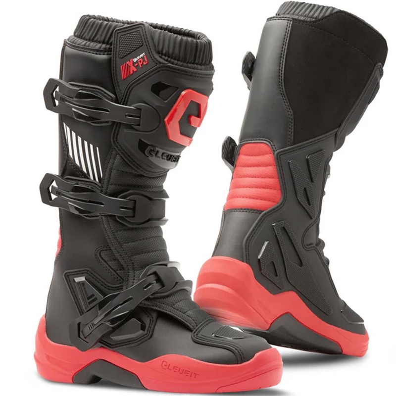 Stivali da motocross Eleveit X-Peak per bambini, neri e rossi