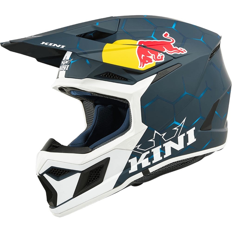 Casco da motocross per bambini KINI Red Bull MX3 1.0 blu-bianco