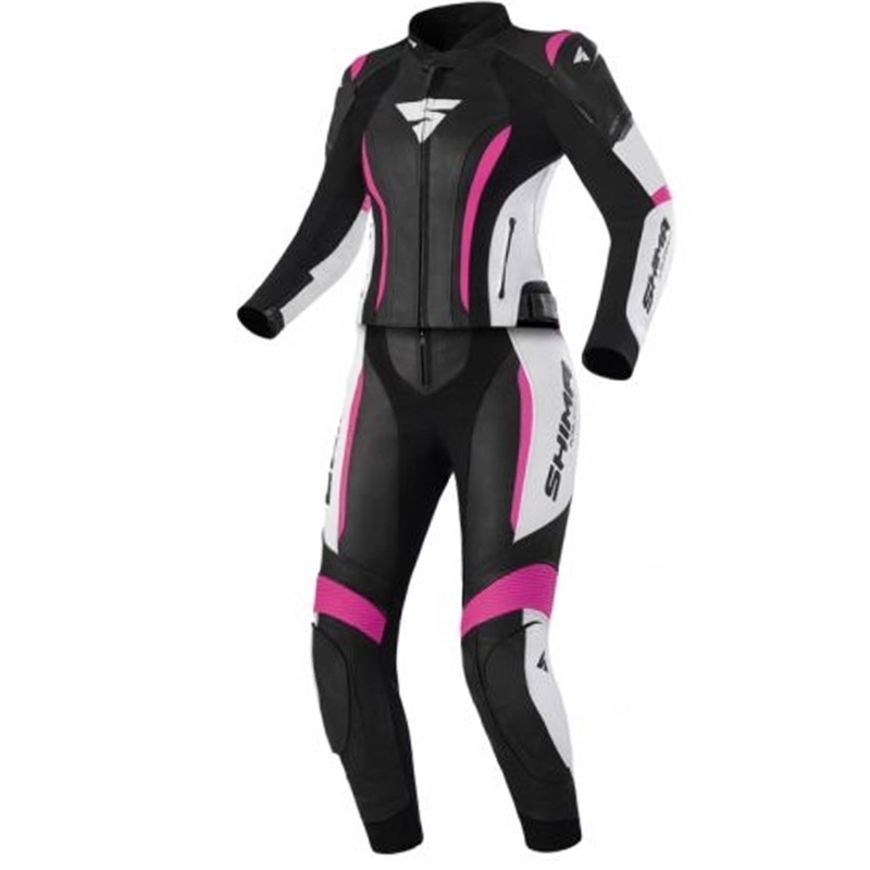 Tuta moto da donna Shima Miura 2.0 nero-bianco-rosa