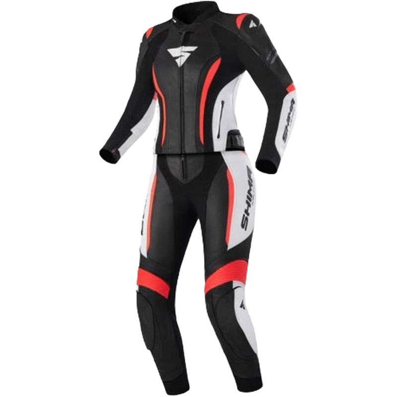 Tuta moto donna Shima Miura 2.0 nero-bianco-rosso fluo