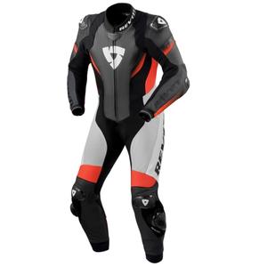 Tuta da moto in pelle nera e rossa Revit Control