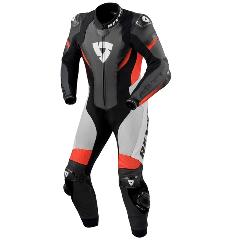 Tuta da moto in pelle nera e rossa Revit Control