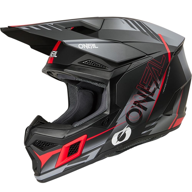 Casco da motocross O'Neal 3SRS Haze nero opaco-grigio-rosso