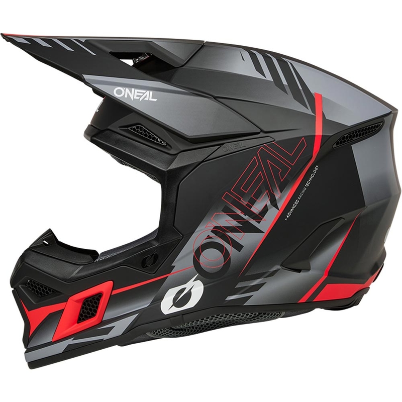 Casco da motocross O'Neal 3SRS Haze nero opaco-grigio-rosso