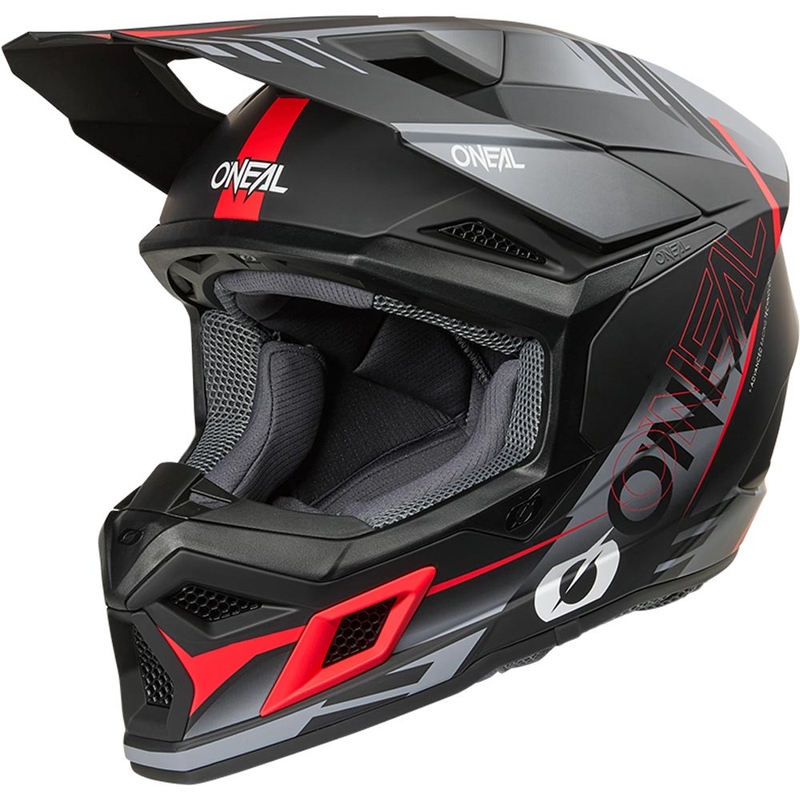 Casco da motocross O'Neal 3SRS Haze nero opaco-grigio-rosso