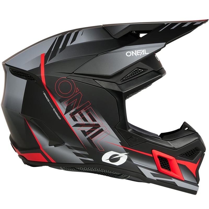 Casco da motocross O'Neal 3SRS Haze nero opaco-grigio-rosso