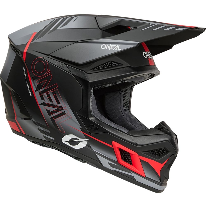 Casco da motocross O'Neal 3SRS Haze nero opaco-grigio-rosso