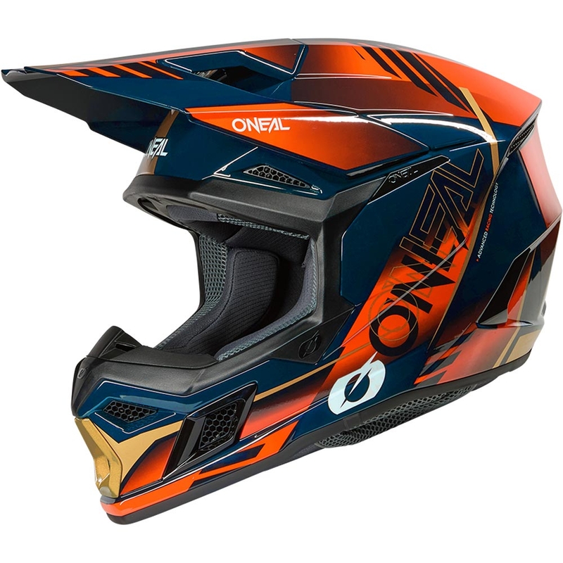 Casco da motocross O'Neal 3SRS Haze blu-arancione-oro