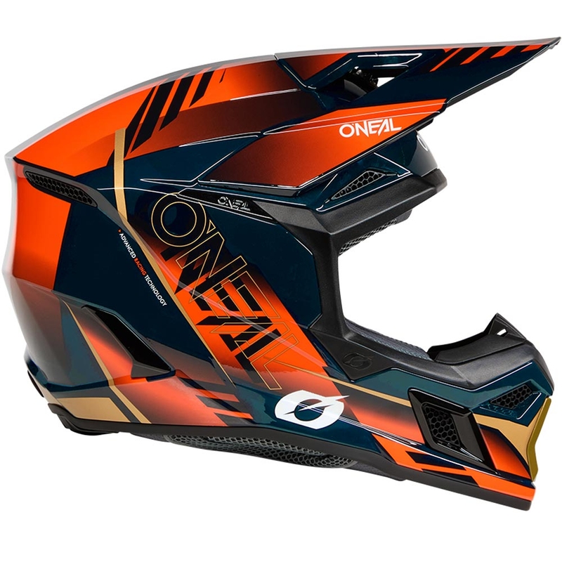 Casco da motocross O'Neal 3SRS Haze blu-arancione-oro