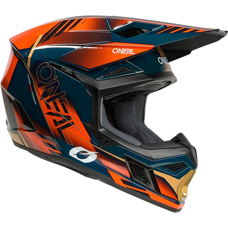 Casco da motocross O'Neal 3SRS Haze blu-arancione-oro