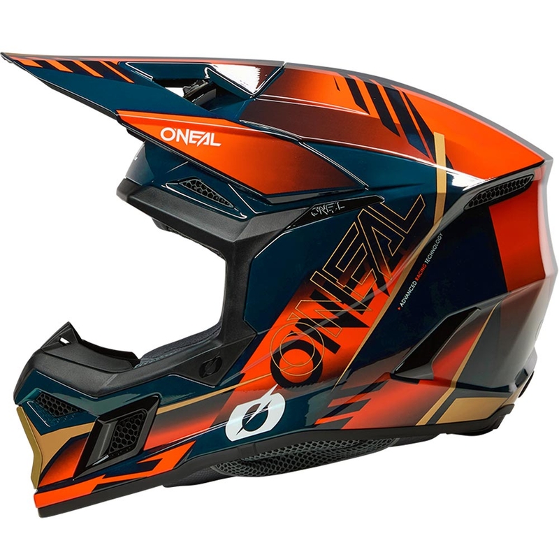 Casco da motocross O'Neal 3SRS Haze blu-arancione-oro