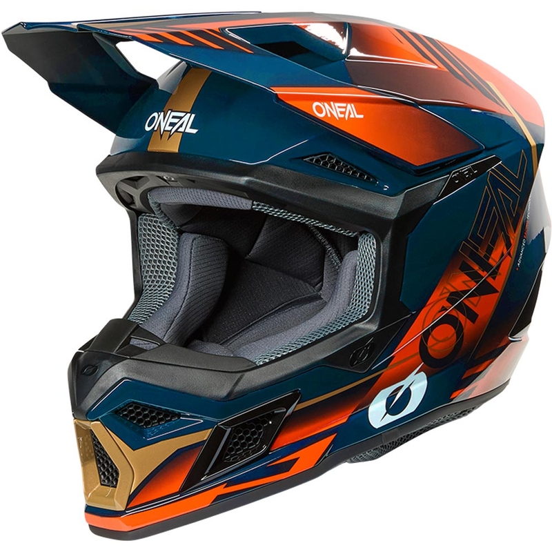 Casco da motocross O'Neal 3SRS Haze blu-arancione-oro