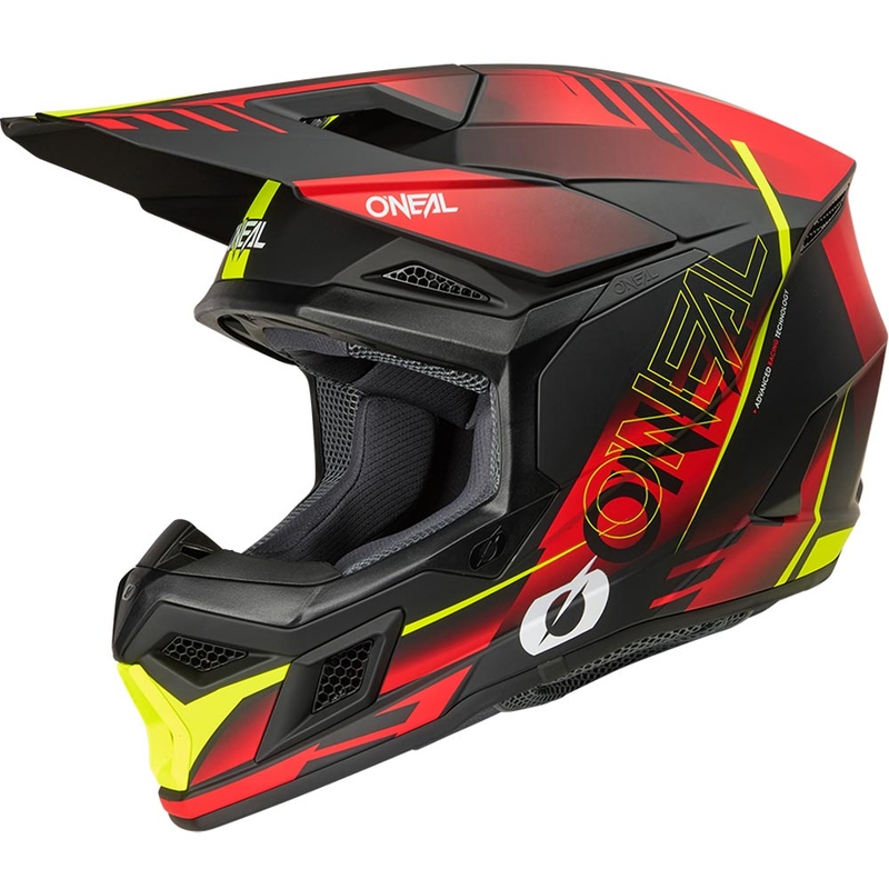 Casco da motocross O'Neal 3SRS Haze nero opaco-rosso-giallo fluo