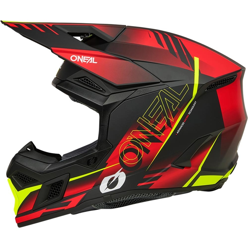 Casco da motocross O'Neal 3SRS Haze nero opaco-rosso-giallo fluo