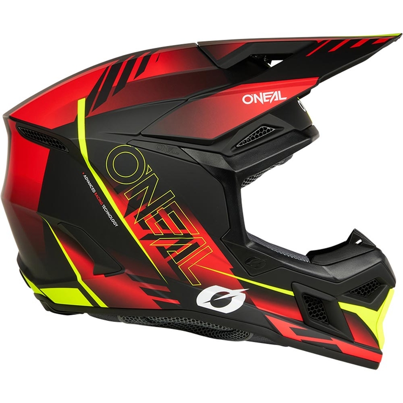 Casco da motocross O'Neal 3SRS Haze nero opaco-rosso-giallo fluo