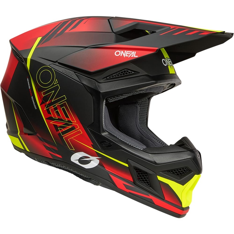 Casco da motocross O'Neal 3SRS Haze nero opaco-rosso-giallo fluo