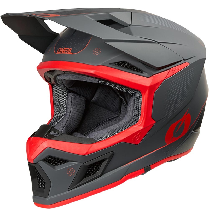 Casco da motocross O´Neal 3SRS E-stroke grigio opaco-rosso