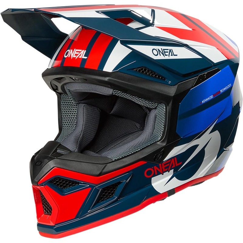 Casco da motocross O'Neal 3SRS Ride blu-bianco-rosso