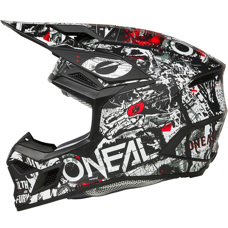Casco da motocross O'Neal 3SRS Attack nero opaco-bianco