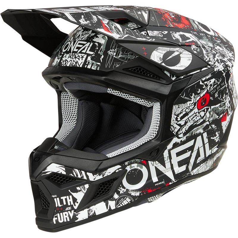 Casco da motocross O'Neal 3SRS Attack nero opaco-bianco