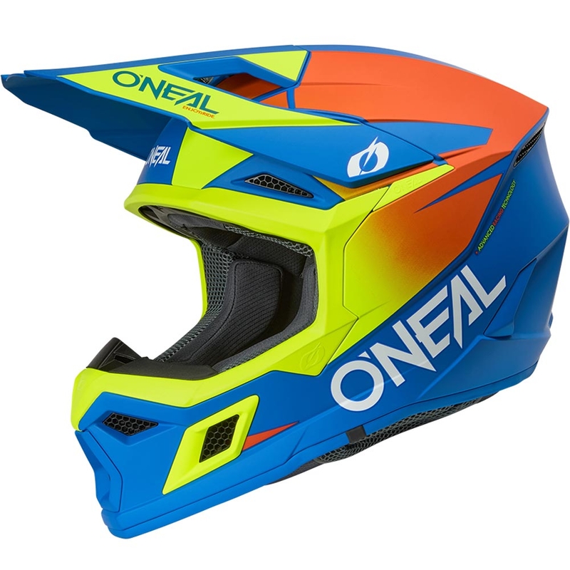 Casco da motocross O´Neal 3SRS Solido blu opaco-giallo fluo