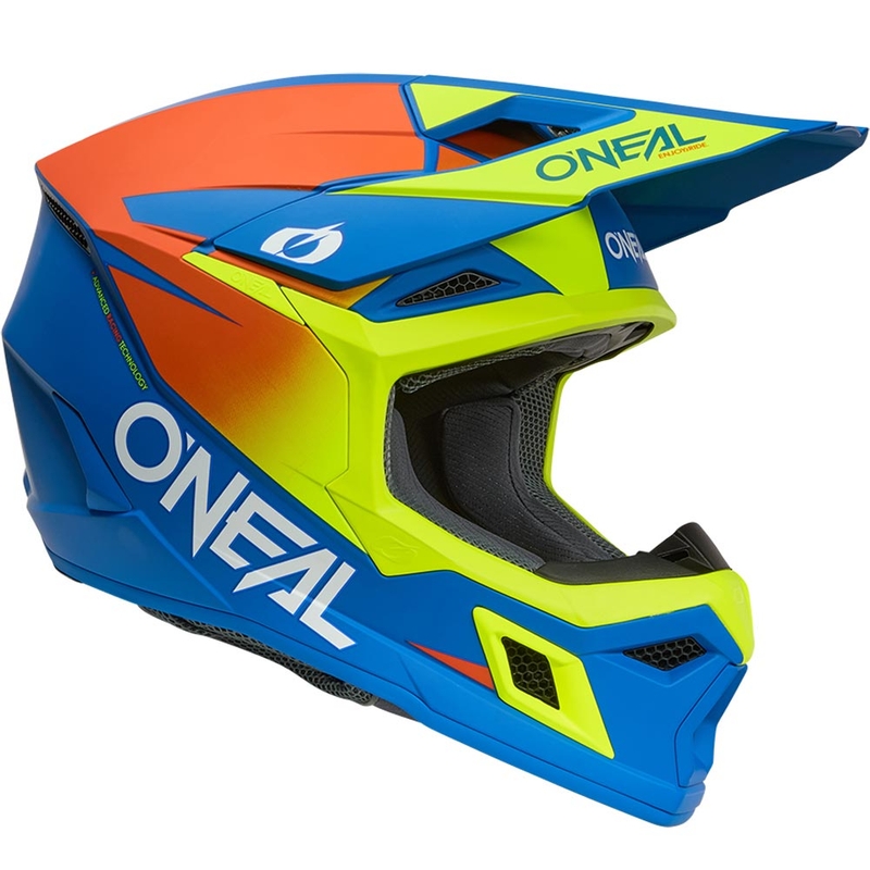 Casco da motocross O´Neal 3SRS Solido blu opaco-giallo fluo
