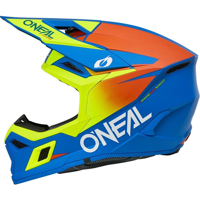 Casco da motocross O´Neal 3SRS Solido blu opaco-giallo fluo