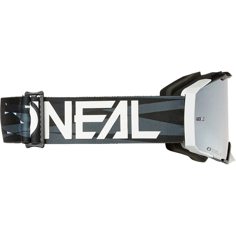 Occhiali da motocross O´Neal B-33 Ictus bianco e nero (plexiglass a specchio argentato)